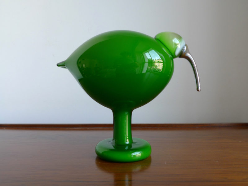 RARE OIVA TOIKKA BIRD “GREEN IBIS” SIGNED, IITTALA NUUTAJÄRVI FINLAND 1972