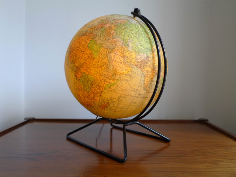 Vintage Perrina Illuminated French Glass Globe Lamp, c. 1950s