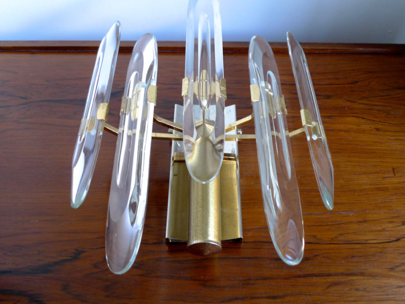 Gaetano Sciolari One-Light Brass & Crystal Sconce by Stilkronen, c.1960s