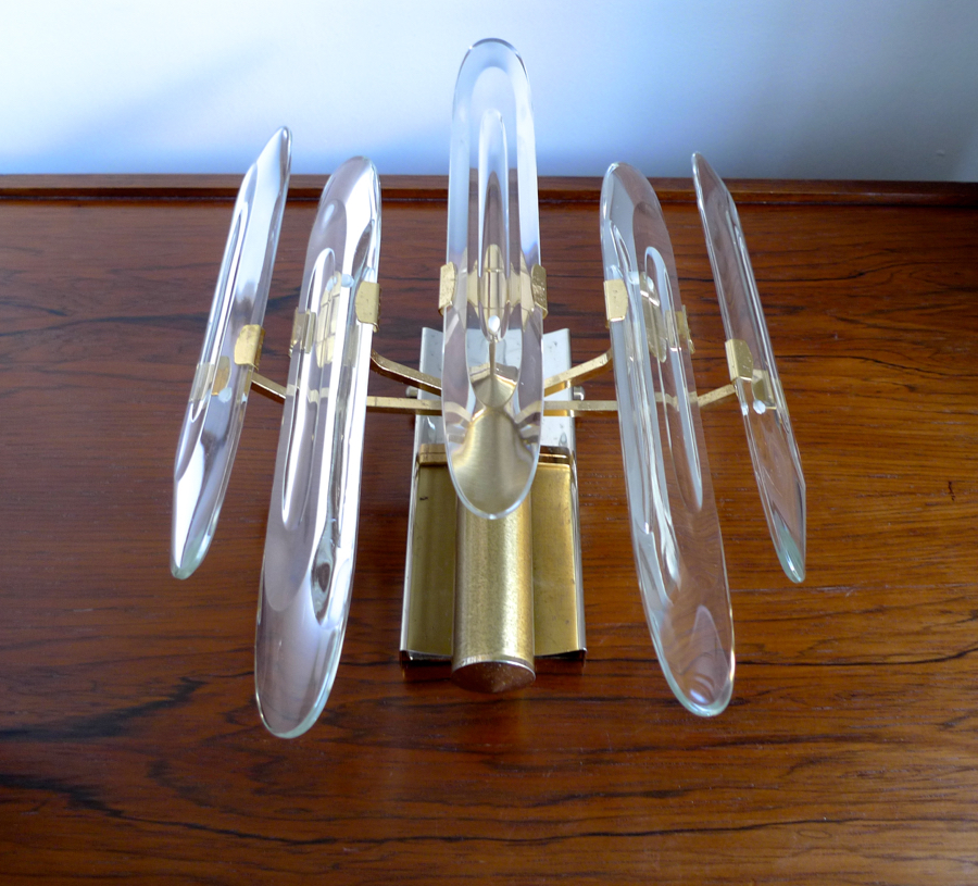 Gaetano Sciolari One-Light Brass & Crystal Sconce by Stilkronen, c.1960s