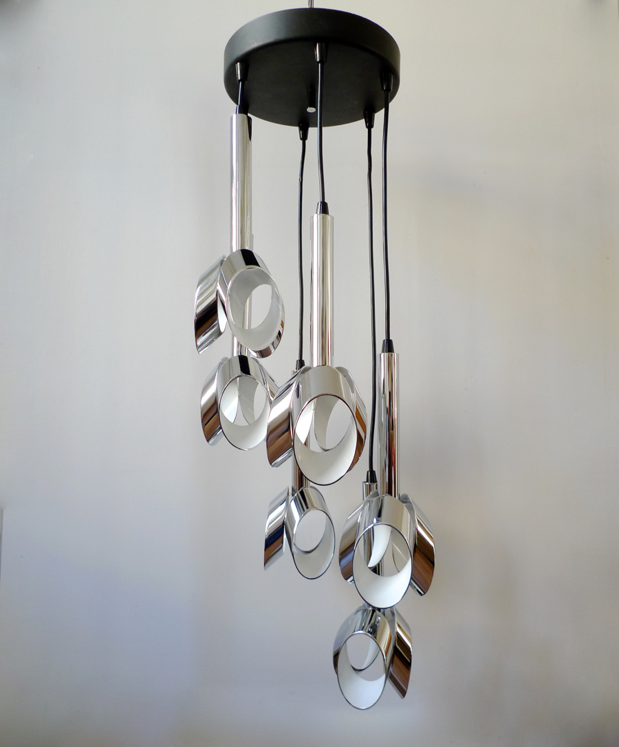 Raak Amsterdam 6 Light Cascading Chrome Chandelier 1960s