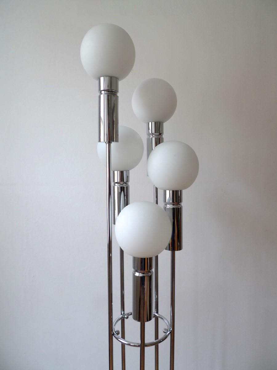 Mid-Century 5 Globe Glass & Chrome Floor Lamp, c. 1960s