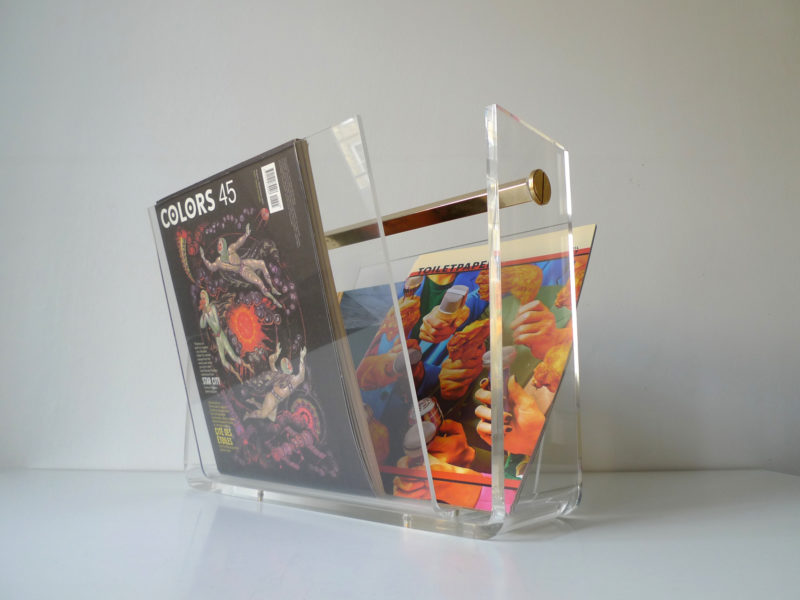 David Lange Brass & Lucite Magazine Rack, c. 1970s