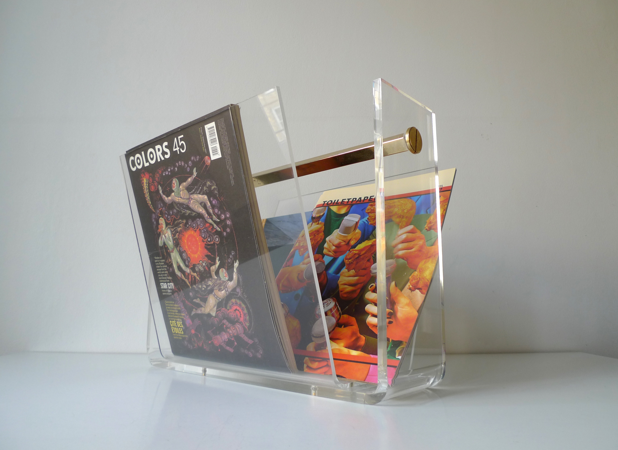 David Lange Brass & Lucite Magazine Rack, c. 1970s