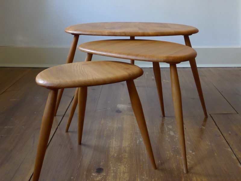 Ercol Model #354 Elm Windsor Range "Pebble" Tables, c. 1960s