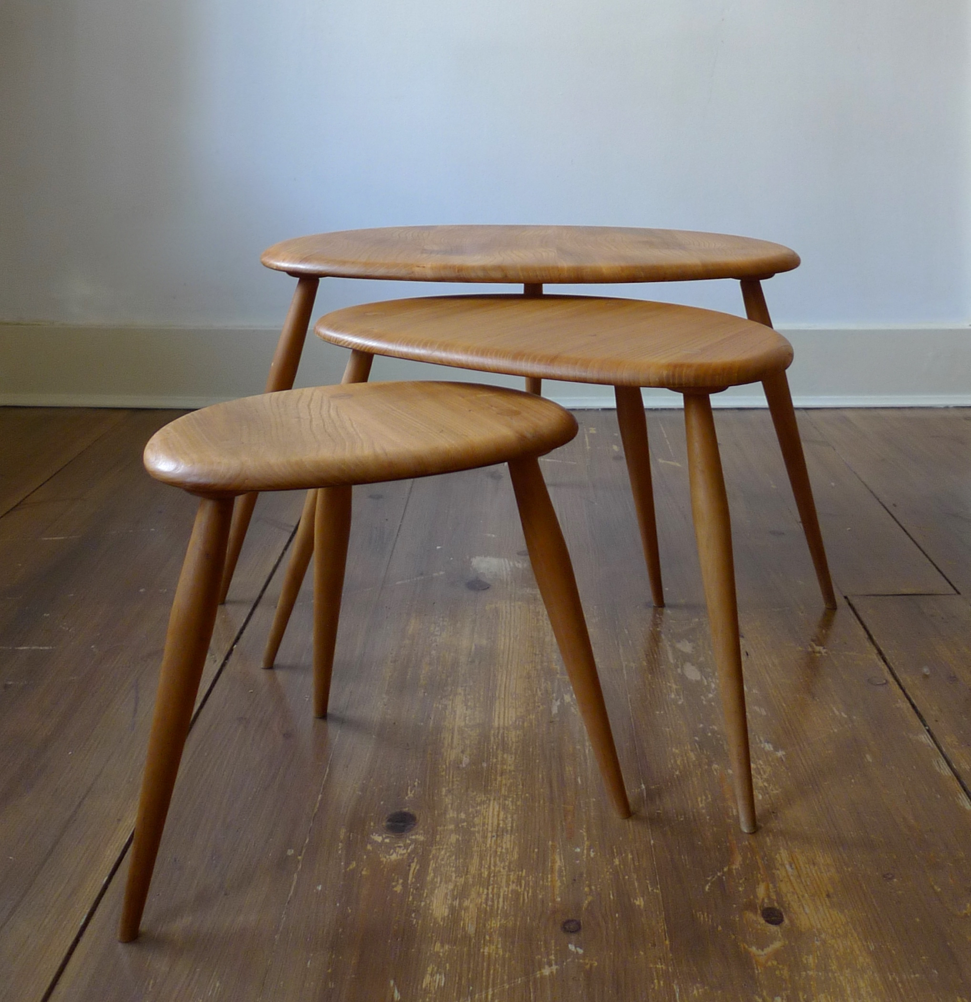 Ercol Model #354 Elm Windsor Range "Pebble" Tables, c. 1960s