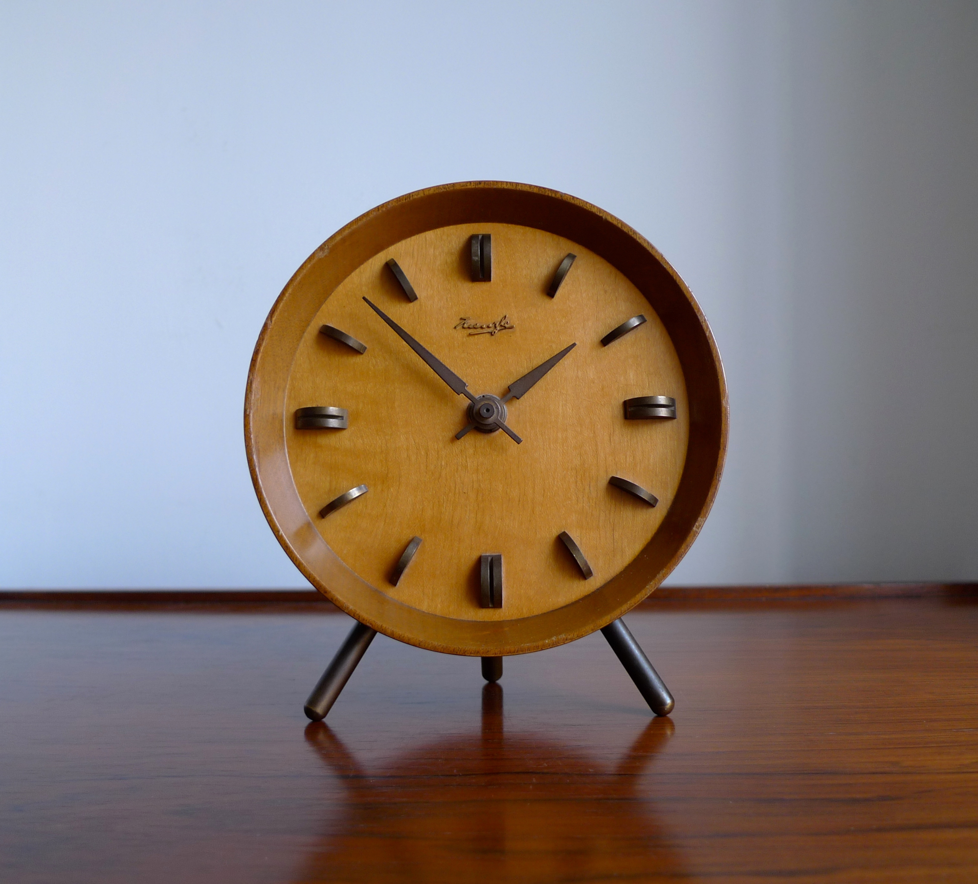 Mid-Century Kienzle Teak & Brass Mantle Clock, Germany c.1950s