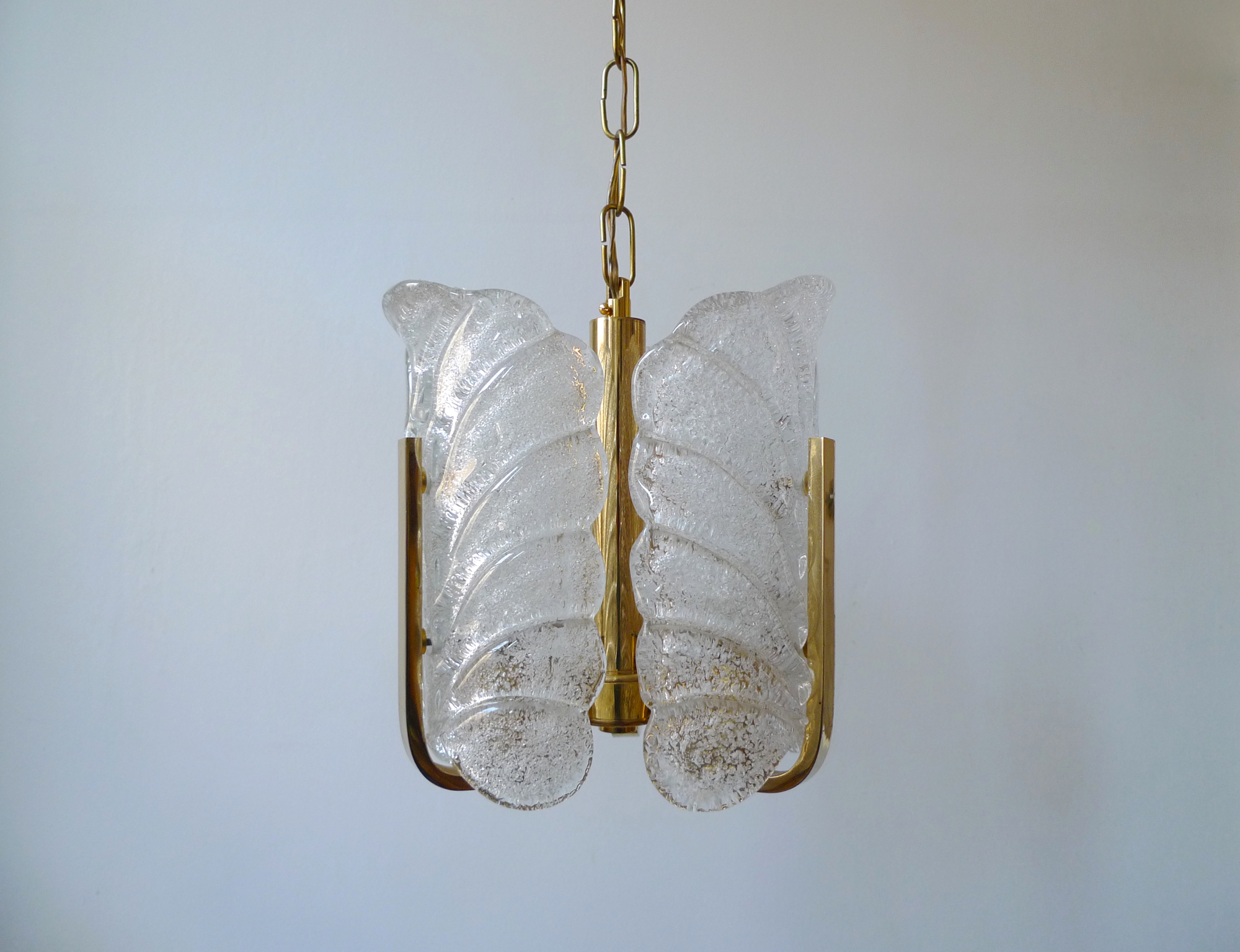 Carl Fagerlund Glass & Brass Pendant Light for Orrefors, Sweden 1960s