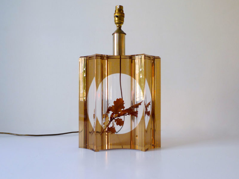 Cast Resin Pierre Giraudon Attrib. Table lamp with Leaf Inclusion, c.1970s